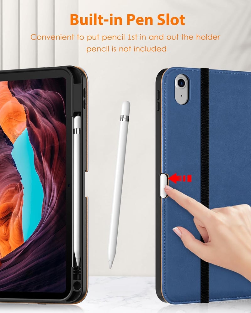 DTTO for iPad (A16) 11th Generation Case 11 Inch 2025, iPad 10th Generation Case 10.9 Inch 2022, Premium Leather Business Folio Stand Cover with Pencil Holder - Auto Wake/Sleep, Abyss Blue - Image 4